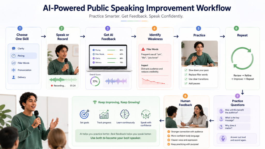 AI-assisted public speaking practice workflow for students