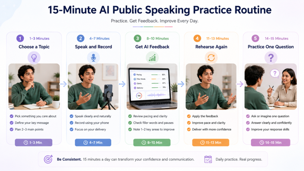 15-minute AI public speaking practice routine for students
