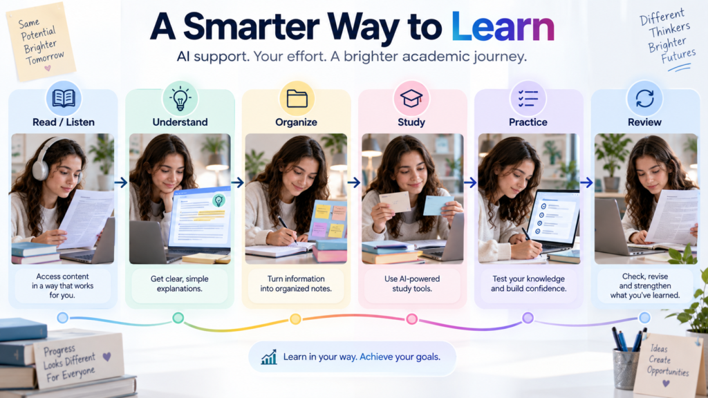Six-step AI-assisted study workflow for students with dyslexia